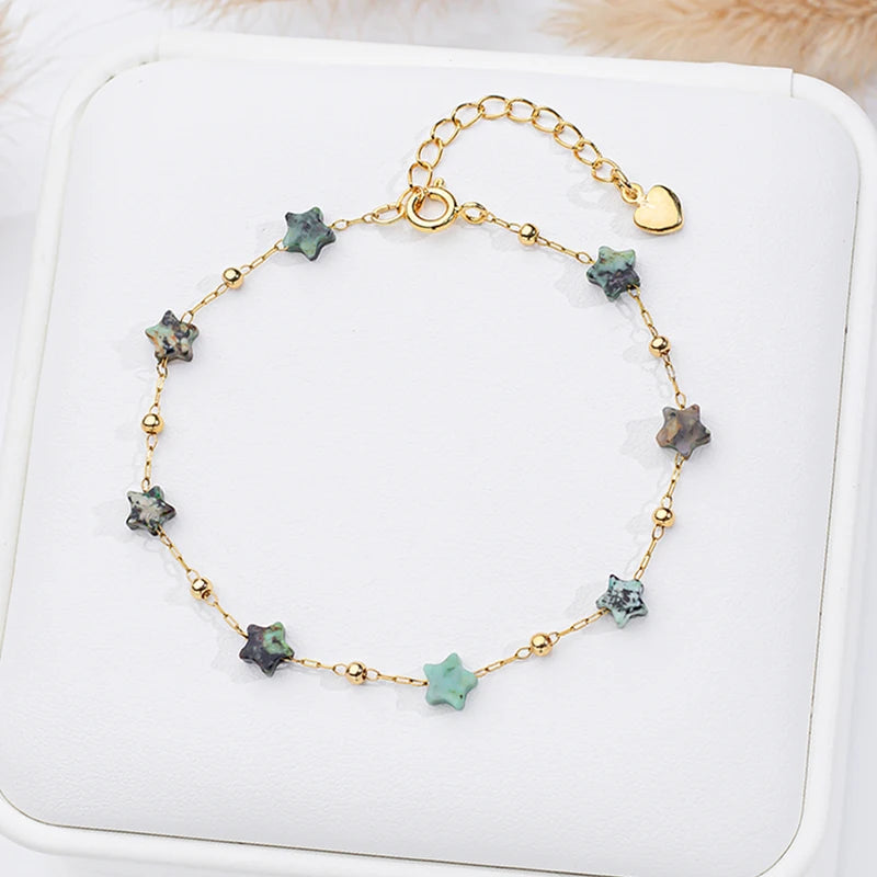 Natural Stone Bracelet for Women - Handcrafted Chain Bangle with Adjustable Size