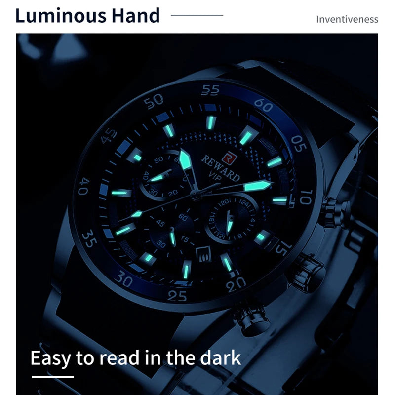 Men's Waterproof Sport Chronograph Watch with Quartz and Automatic Date