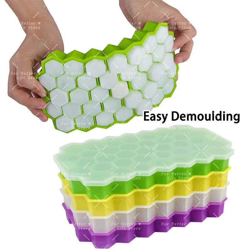 Food Grade Silicone Honeycomb Ice Cube Mold with Cover - Reusable & Easy Removable