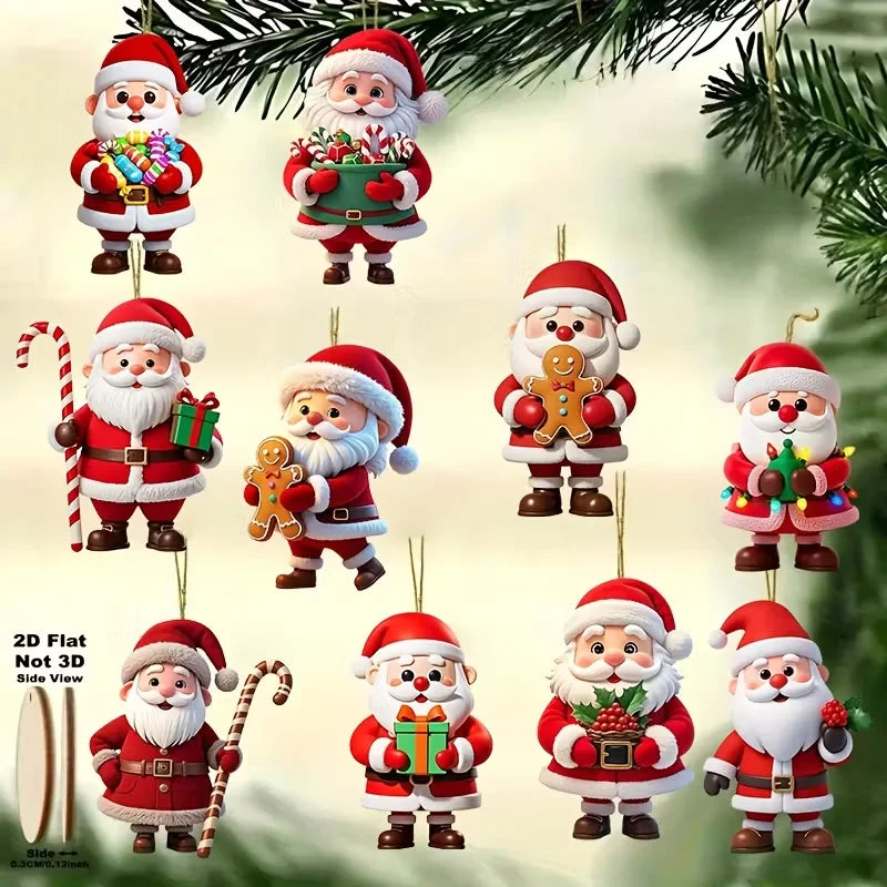 10-Piece Wooden Santa Claus and Gingerbread Man Holiday Decorations Set