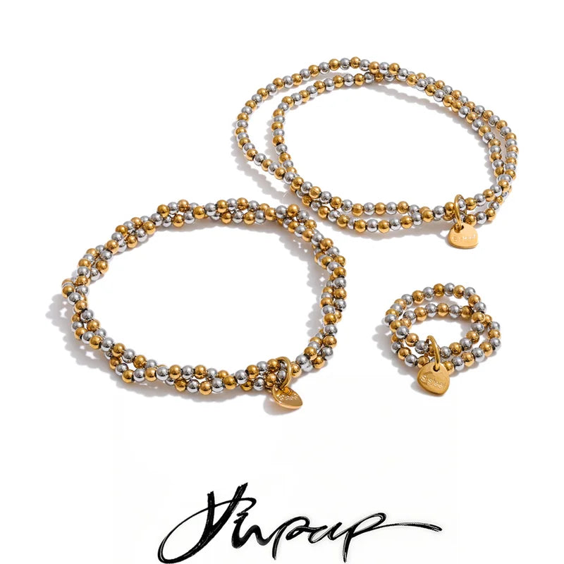 Handmade Beads Jewelry Elastic Bracelet Ring Set Waterproof Summer Fashion