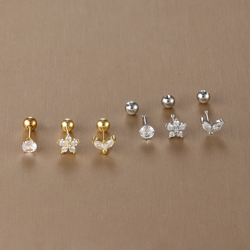 3PCS Women's Fashion Stainless Steel Flower Stud Earrings Set for Parties & Gifts