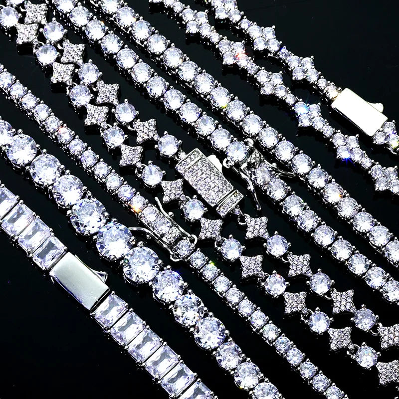 Unisex Hip Hop Tennis Bracelet Iced Out CZ Diamond Chain Gold Silver Jewelry