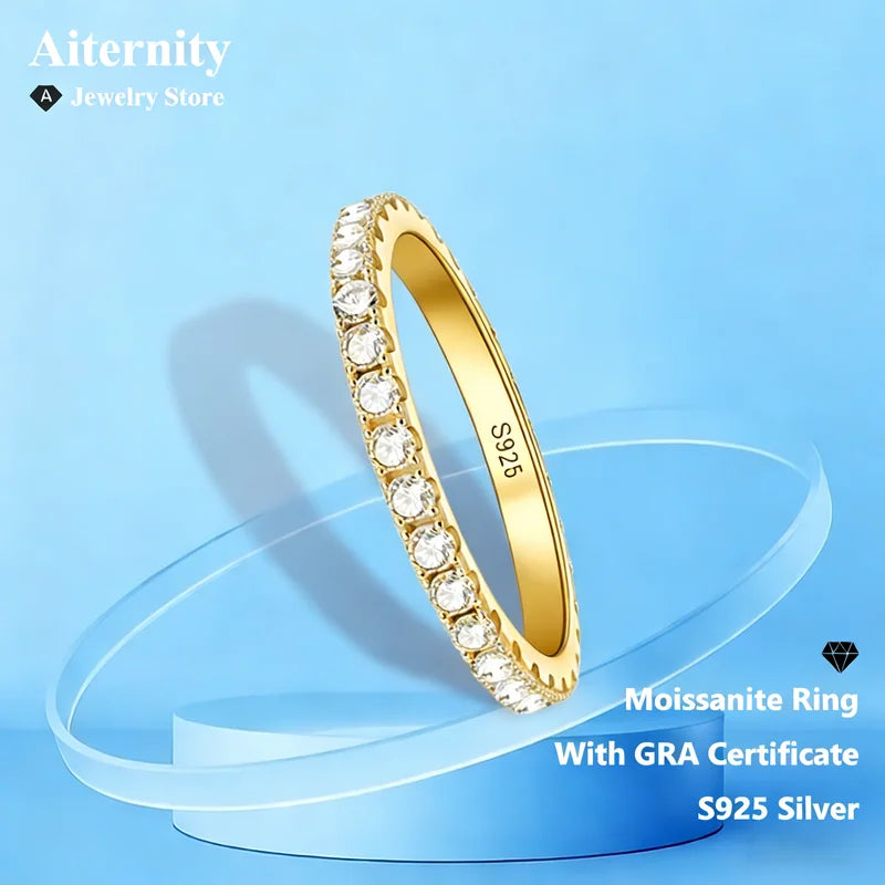 Moissanite GRA-Certified Engagement & Wedding Ring in Sterling Silver or 18K Gold