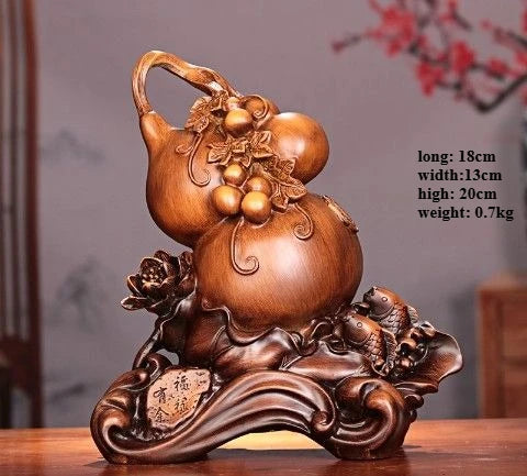 Lucky Gourd Home Decor Statue - Resin Craft for Living Room & Porch