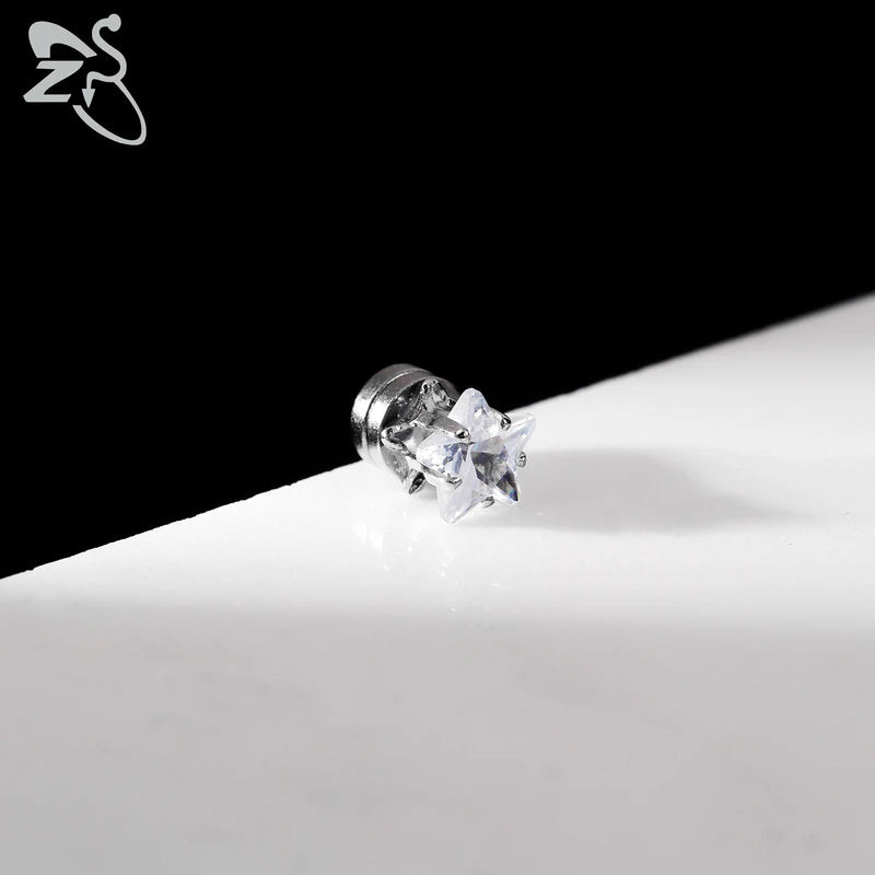 Magnetic Clip-On Earrings Star Heart Shape CZ Crystal No Piercing Jewelry 4-8MM