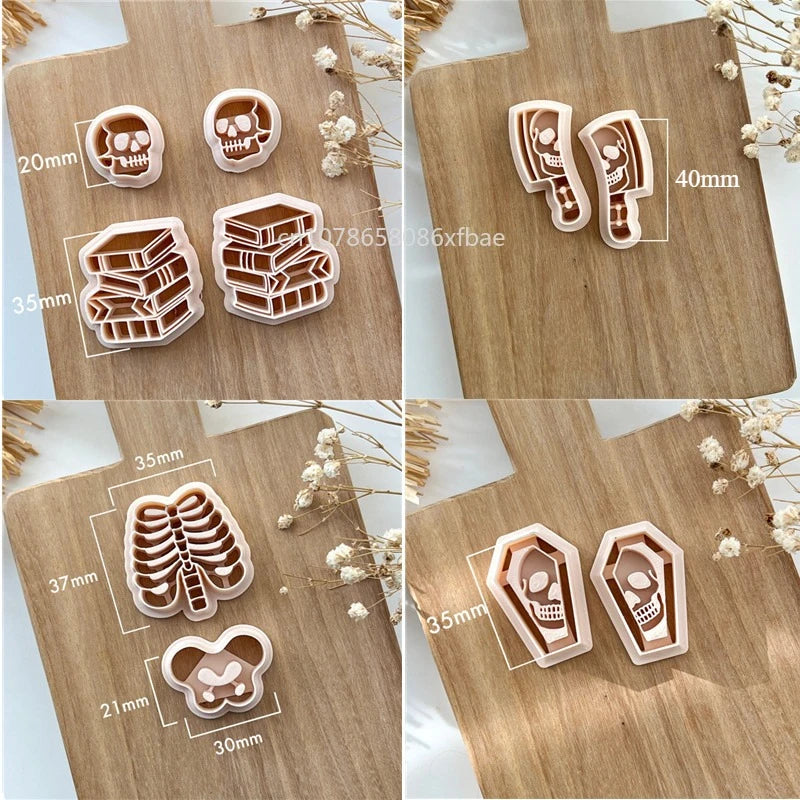 Halloween Polymer Clay Cutters Skull Coffin Cleaver Book Skeleton Bones Jewelry Making