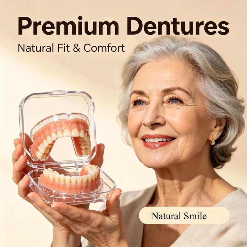 Flexible Silicone Dentures Full Set - Realistic Upper & Lower Fake Teeth Kit, Comfort Fit