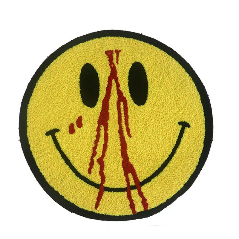 50cm Plush Round Trippy Smiling Rug - Non-Slip Bedroom & Living Room Floor Mat