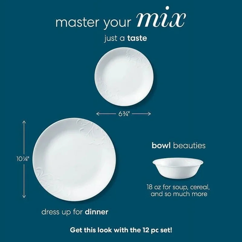 White Embossed Ceramic Soup & Cereal Bowls - Lightweight, Microwave & Dishwasher Safe