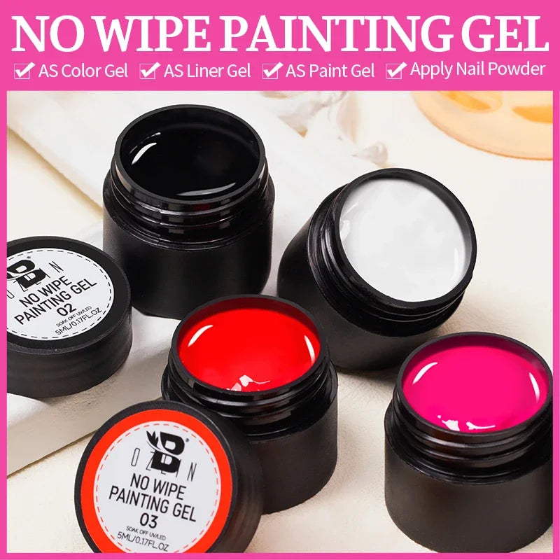 4-in-1 No Wipe Nail Art Gel Varnish Set - Multi-Color UV Gel Top Coat