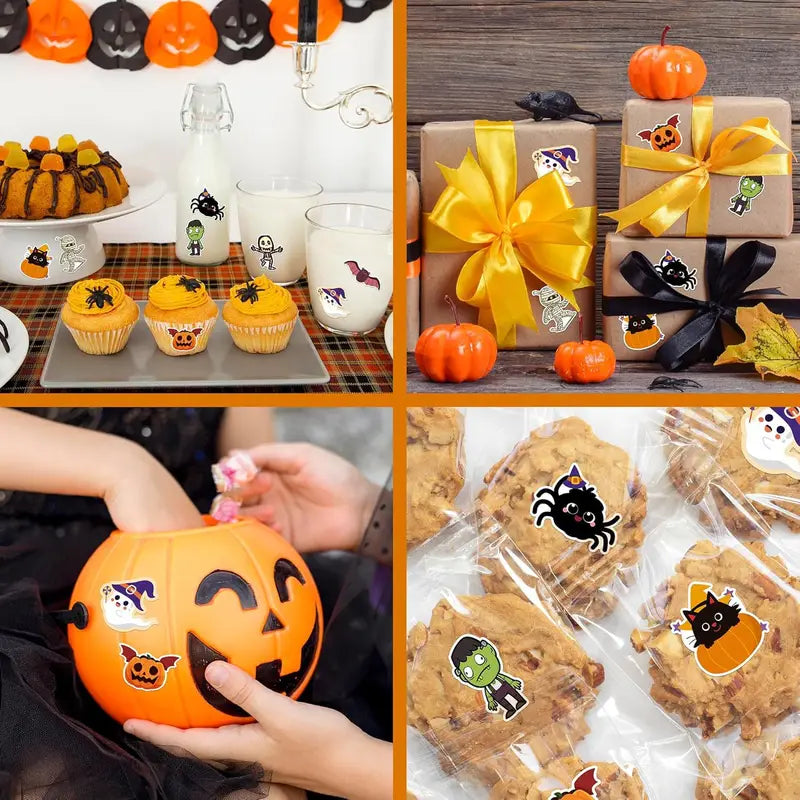 500pcs Halloween Sticker Roll Set - Funny Pumpkin Ghost Skull Spider Bat Labels for DIY Crafts