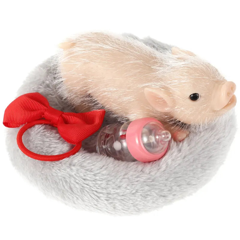 Mini Silicone Pig Doll Toy - Realistic Reborn Cute Piglet with Accessories