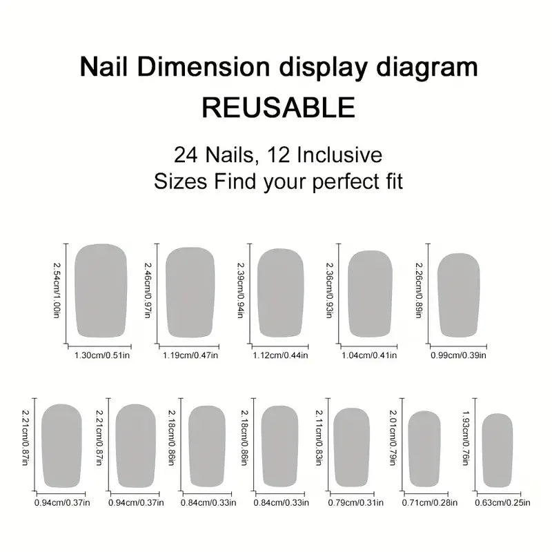 24pcs Handmade Short Square False Nails with Blue French Tips & White Flowers