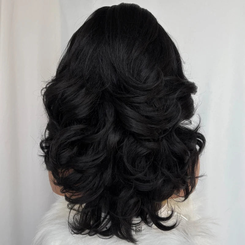 Synthetic Short Body Wave Wig 18 Inch Curly Yaki Hair for Women - Black & Color Variants
