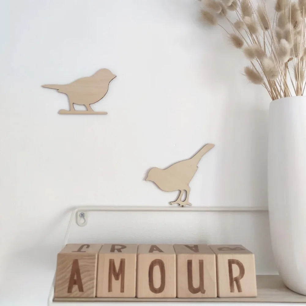 DIY Wooden Wall Stickers Set - Clouds, Flowers, Birds for Nursery Decor