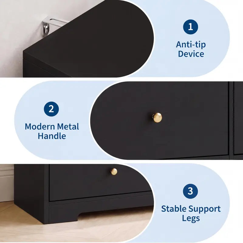 Modern 9-Drawer Dresser with Gold Handles, 57-Inch Wide Storage Chest