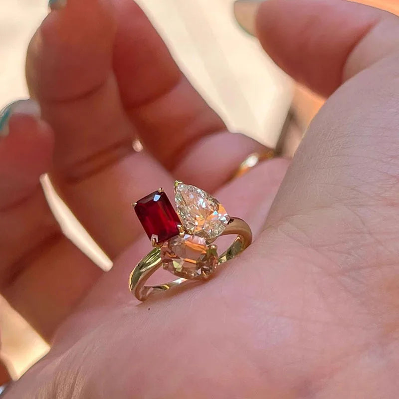 High-End Hip Hop Style Sparkling Diamond Ring Set for Parties and Gifts