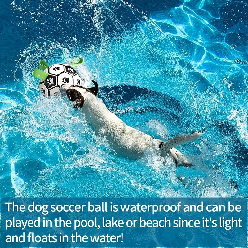 Durable Interactive Dog Soccer Toy with Grip Ring - Water-Resistant Play Ball