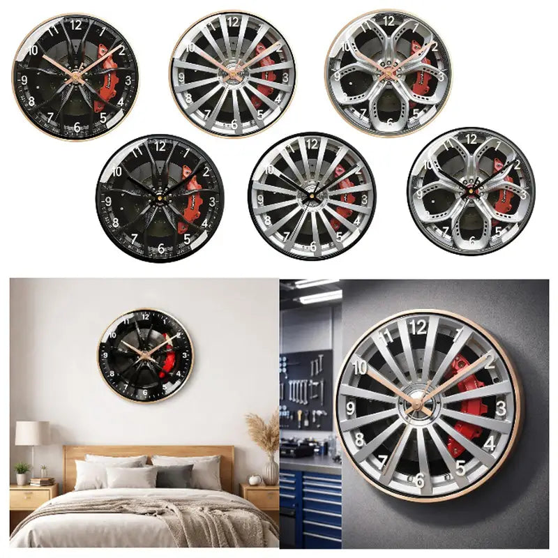 Modern Wall Clock with Car Wheel Tire Design - Silent Round Home Decor
