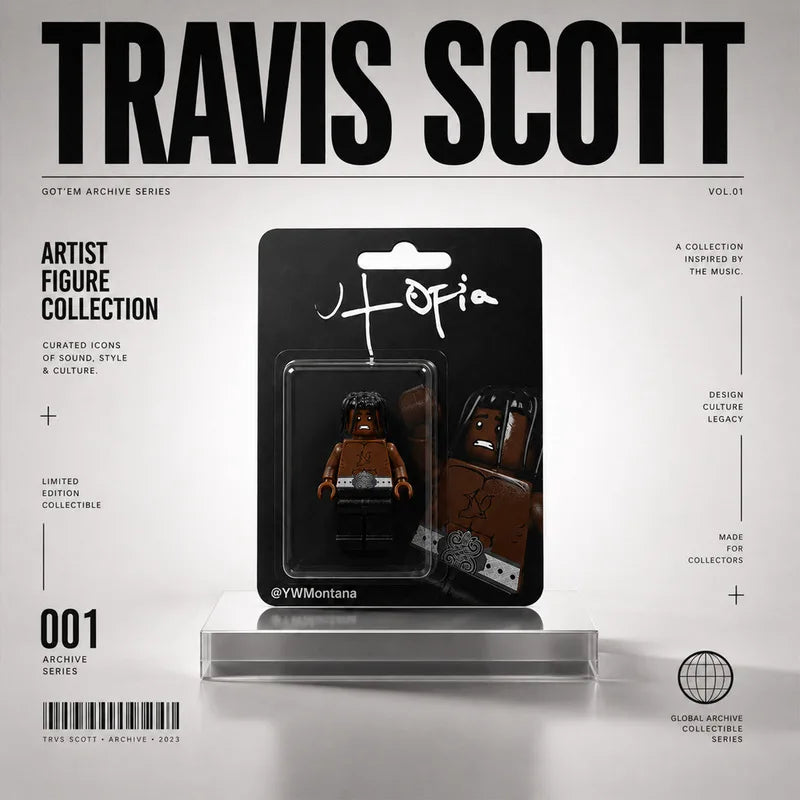 Handmade Collectible Building Block Mini Figure - Travis Scott Rodeo Album Display