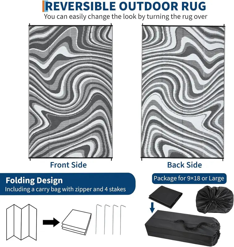 Waterproof Outdoor Rug 10x14ft - Reversible UV-Resistant Camping & Picnic Mat