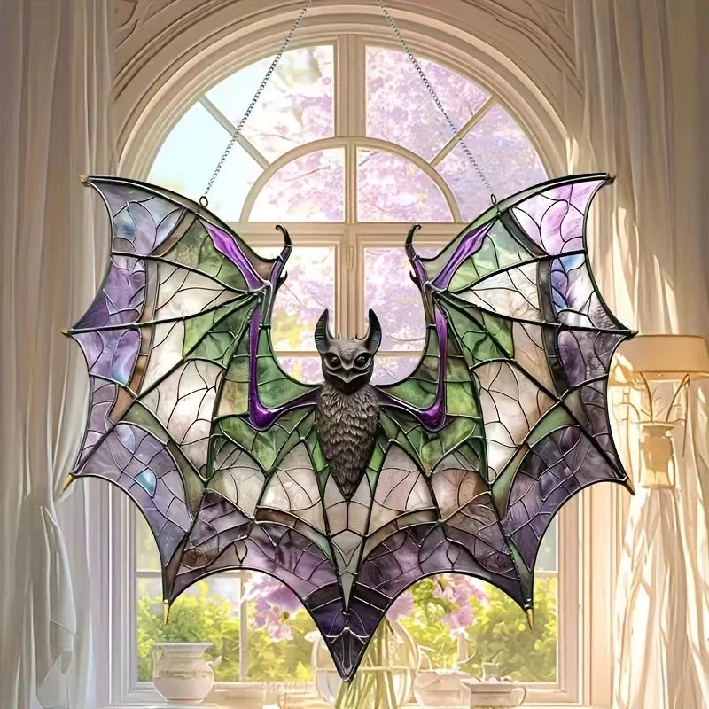 Acrylic Bat Sun Catcher Window Decoration - Colorful Glass Style Wall Art