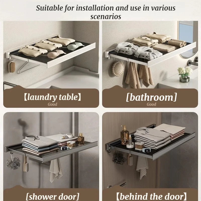 Foldable Magnetic Wall-Mounted Bathroom Storage Rack for Towels and Clothes