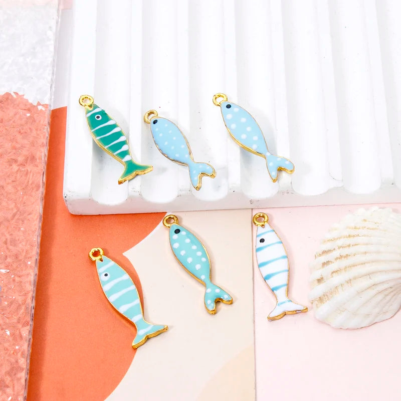 5-Piece Zinc Alloy Double-Sided Enamel Fish Animal Charms Jewelry Pendants