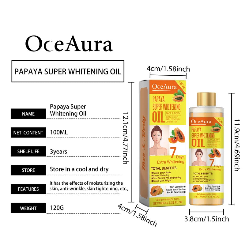 Whitening Body Oil with Papaya & Natural Extracts - Moisturizing Skin Rejuvenation
