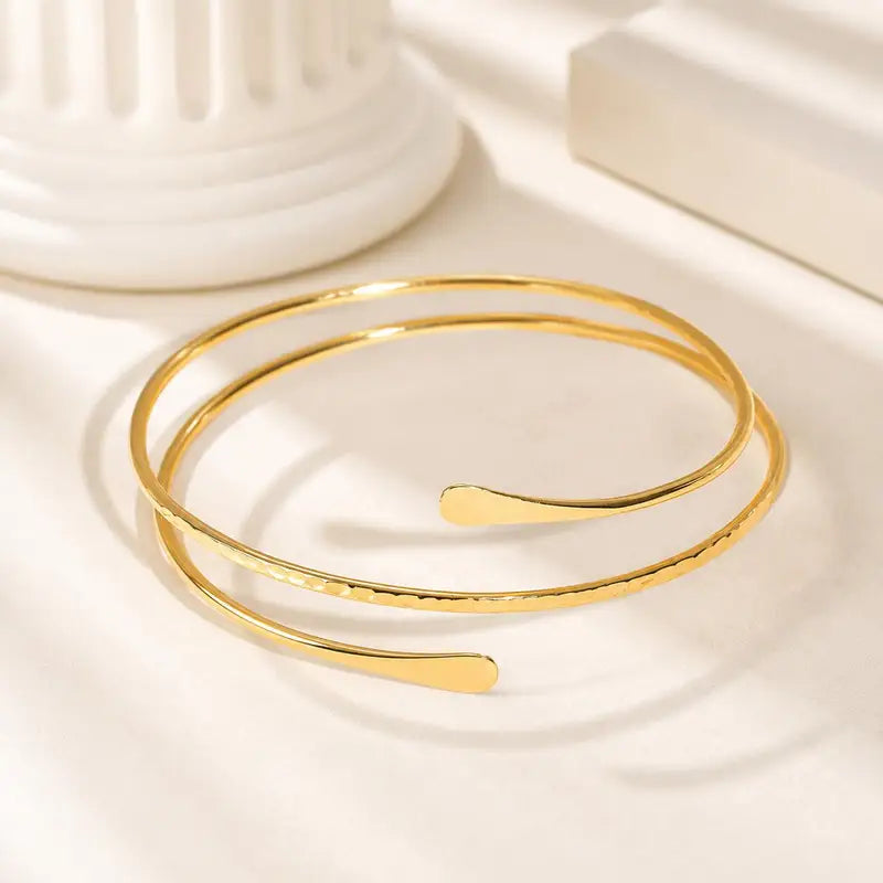 Minimalist Gold Plated Upper Arm Cuff Bracelet for Women - Adjustable Statement Jewelry