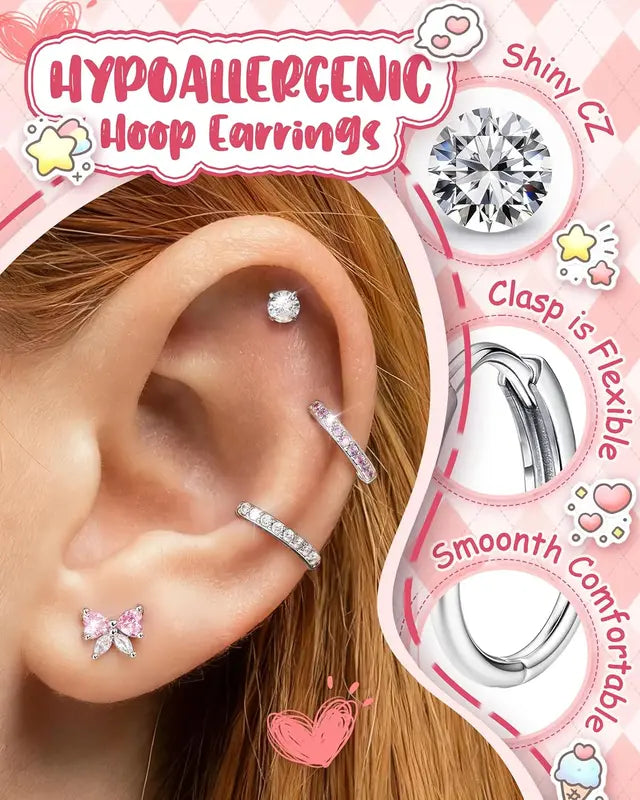 Women’s Surgical Steel Flower Butterfly Heart Stud Hoop Earrings Jewelry Gift