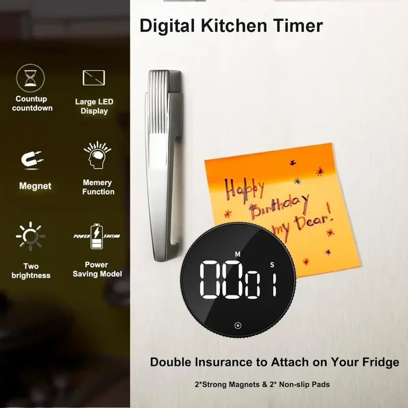Digital Kitchen Timer with Magnetic Visual Display Large LED Reminder for Cooking and Fitness