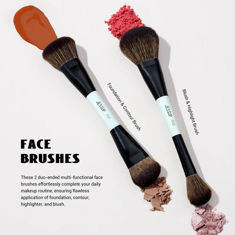 6pcs Double-Ended Makeup Brush Set - Vegan Fiber, Bright Cyan