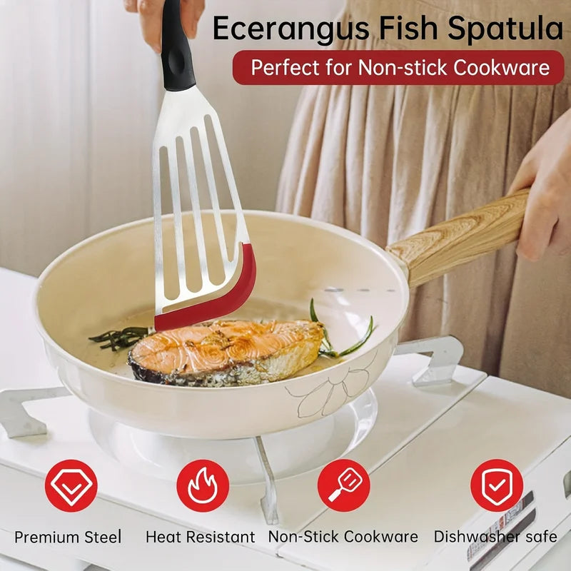 Stainless Steel Silicone Spatula High Temperature Cooking Fish Flipper Kitchen Utensil