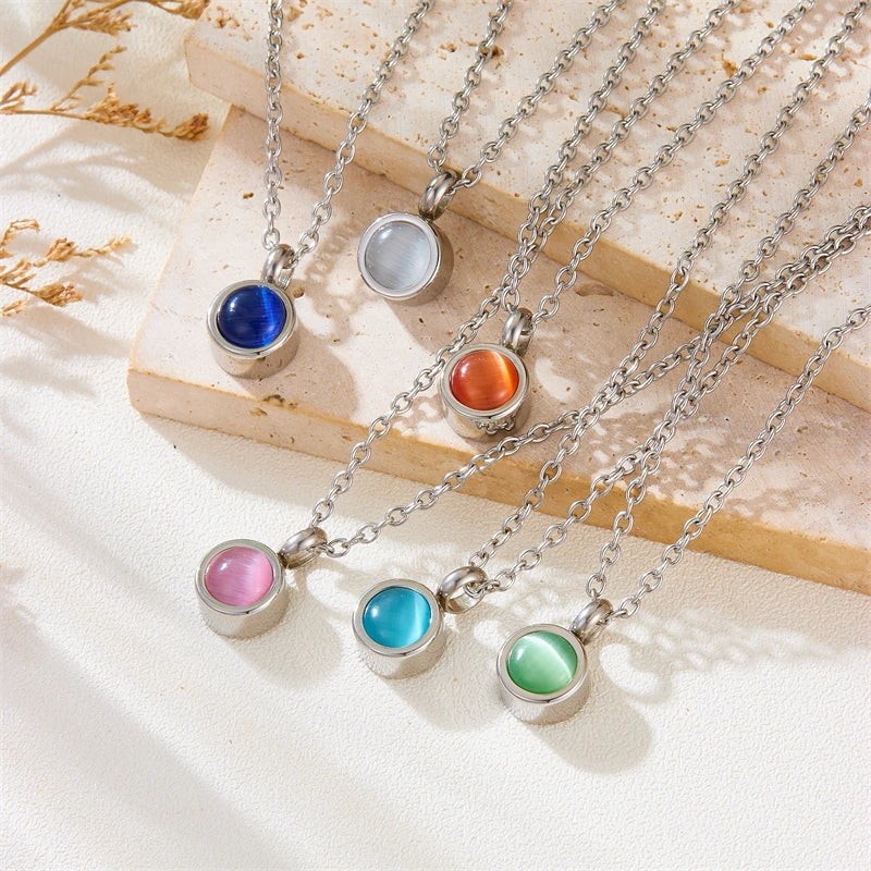 Stainless Steel Birthstone Pendant Necklace Cremation Ashes Memorial Jewelry