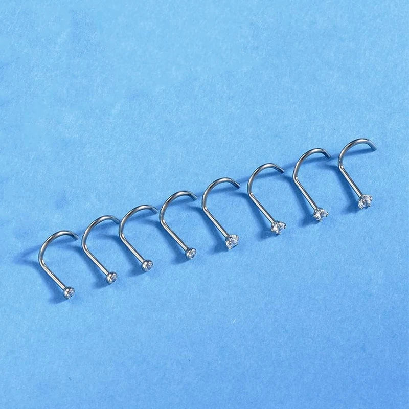8 Pcs Nose Studs Set - CZ Zircon Gold & Silver Stainless Steel Body Jewelry for Women & Girls 20G