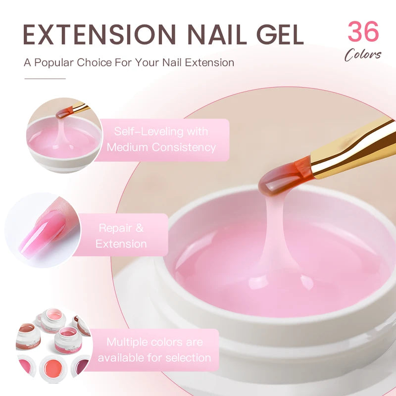 Painless Builder Nail Gel - Self-Leveling UV LED Hard Gel for Nail Extensions and Strengthening
