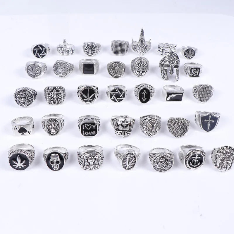 Bulk 25 Pcs Punk Metal Jewelry Rings for Men & Women - Assorted Styles, Size 8-11