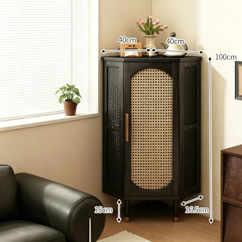 Corner Rattan Triangular Storage Cabinet for Living Room - Multi-Layer Household Locker