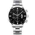 Men's Luxury Silver Stainless Steel Quartz Watch with Calendar