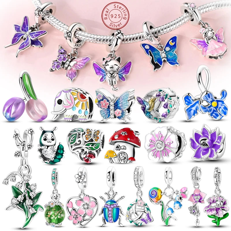 Spring Charms Beads Pendant Set for Jewelry Making - Flower Butterfly Mushroom