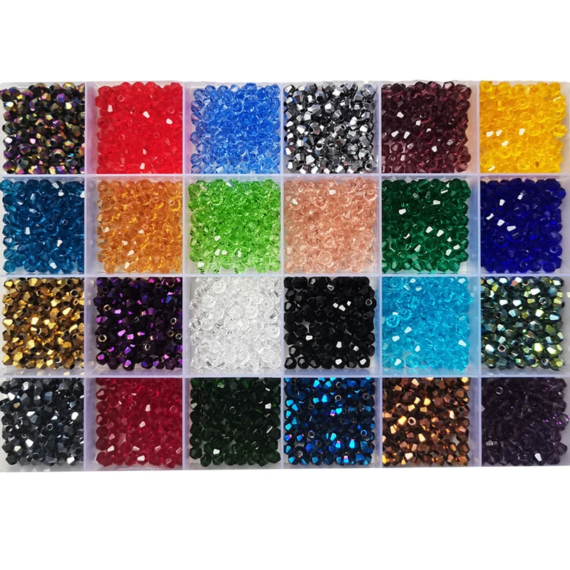 Bicone Crystal Beads Set for Jewelry Making - Multi-Size Irregular Glass Beads with Storage Case
