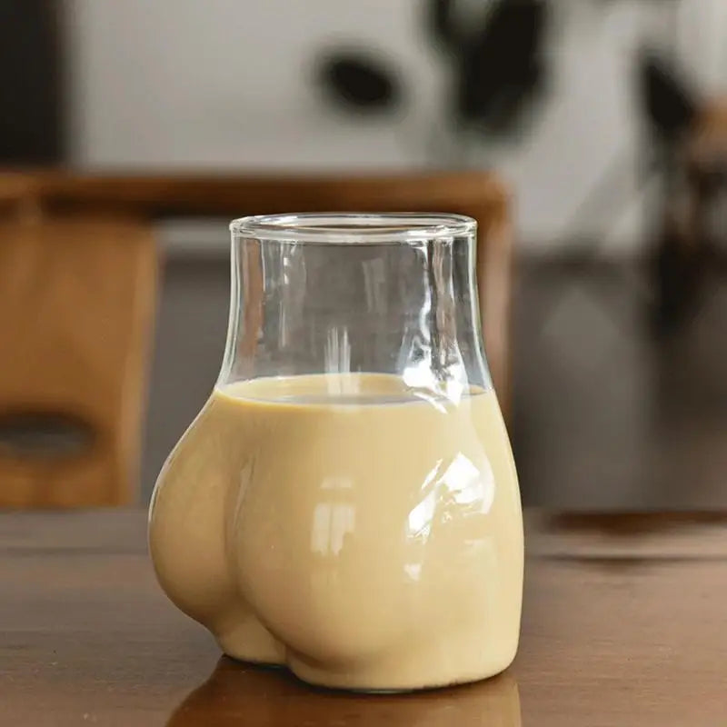 Funny Butt-Shaped Glass Mug 450ml Transparent Coffee Cup for Hot & Cold Drinks