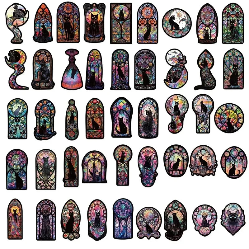 50PCS Gothic Cat Moon Stickers Halloween Tarot Decals for Scrapbook Phone Luggage