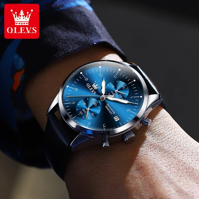 Men's Luxury Leather Strap Quartz Watch Waterproof Business Timepiece
