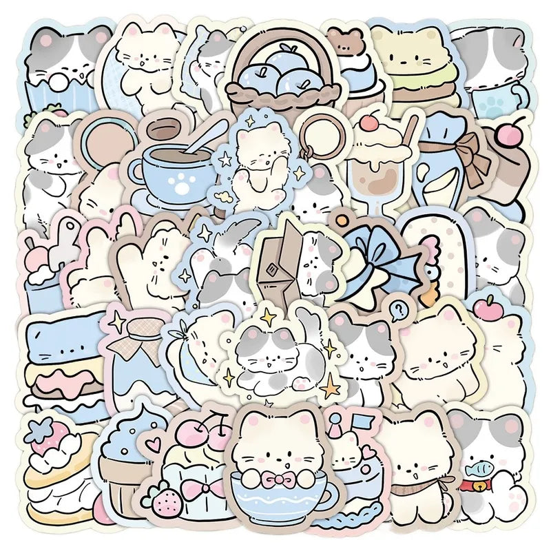 50PCS Cartoon Lazy Kitten Graffiti Stickers for Bicycle & Pencil Cases