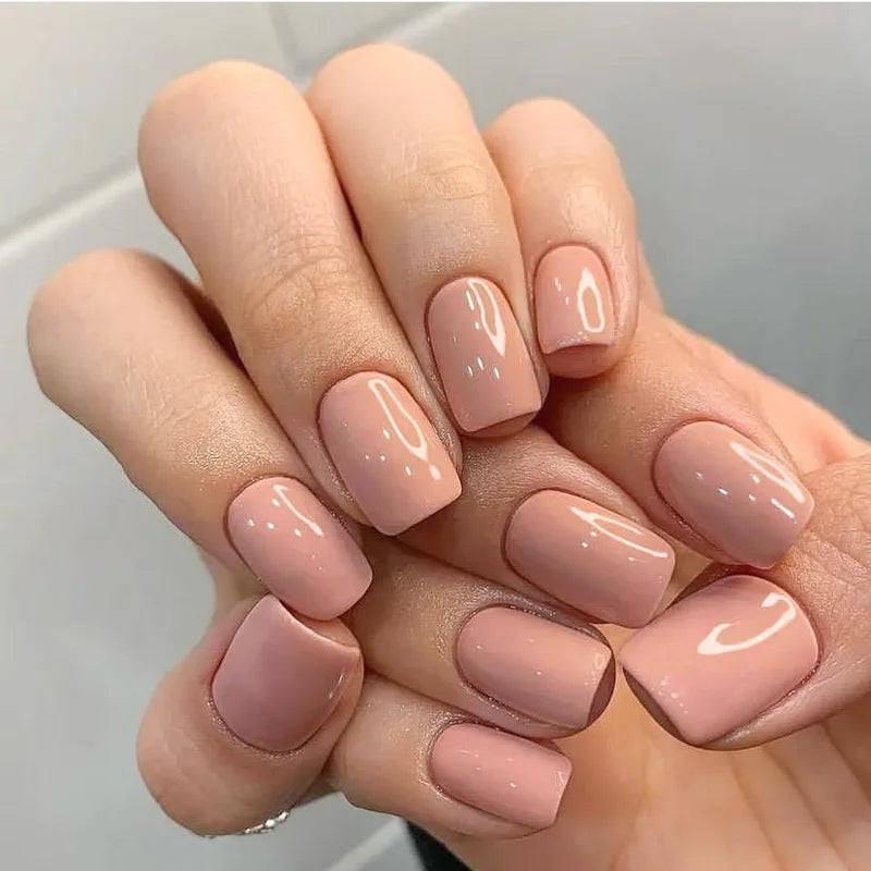 24Pcs Solid Color Short Square Fake Nails - Detachable Full Cover Nail Tips