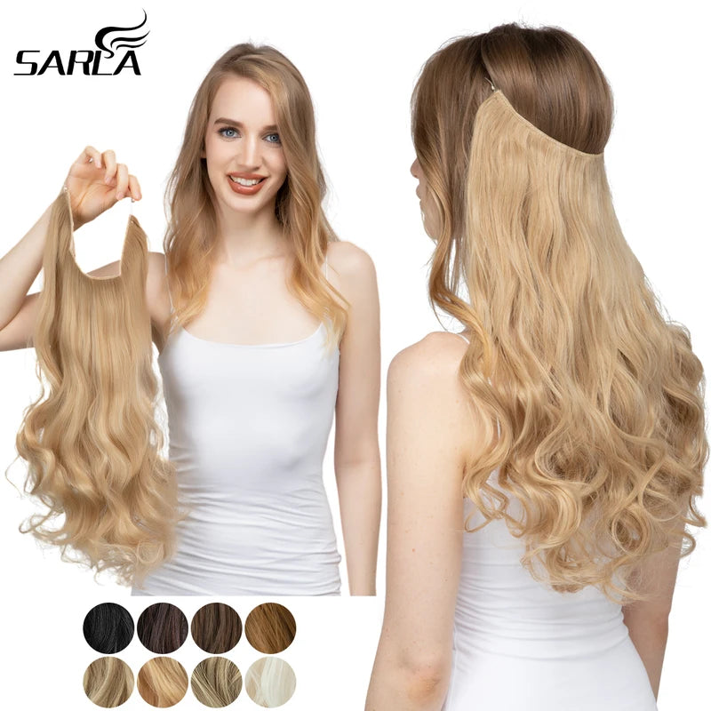 Synthetic Hair Extensions No Clips for Natural Hair - Ombre, Long Wave, Invisible Wire