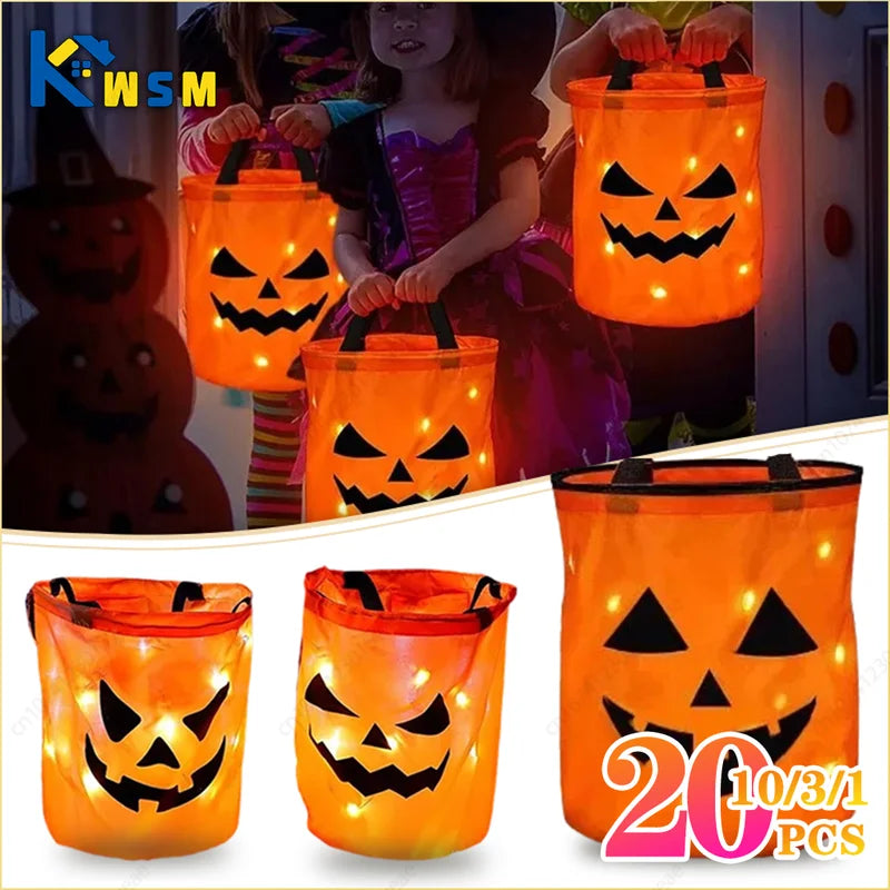 LED Halloween Pumpkin Light Bag for Kids Trick or Treat Party Decoration
